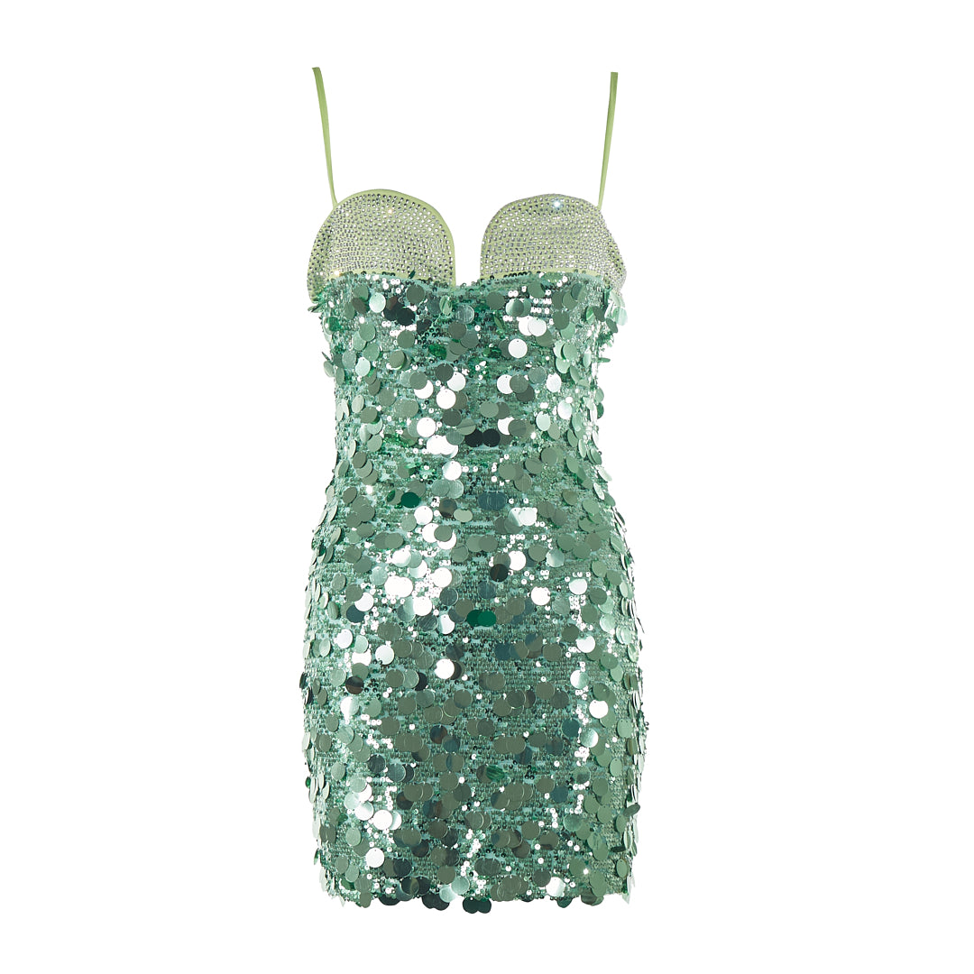 Sequin Studded Dress Green
