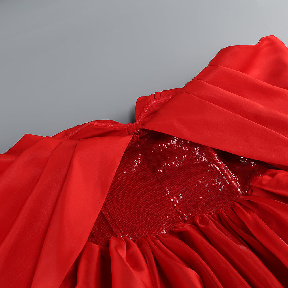 Bardot Sequin Bustier Puff Dress Red
