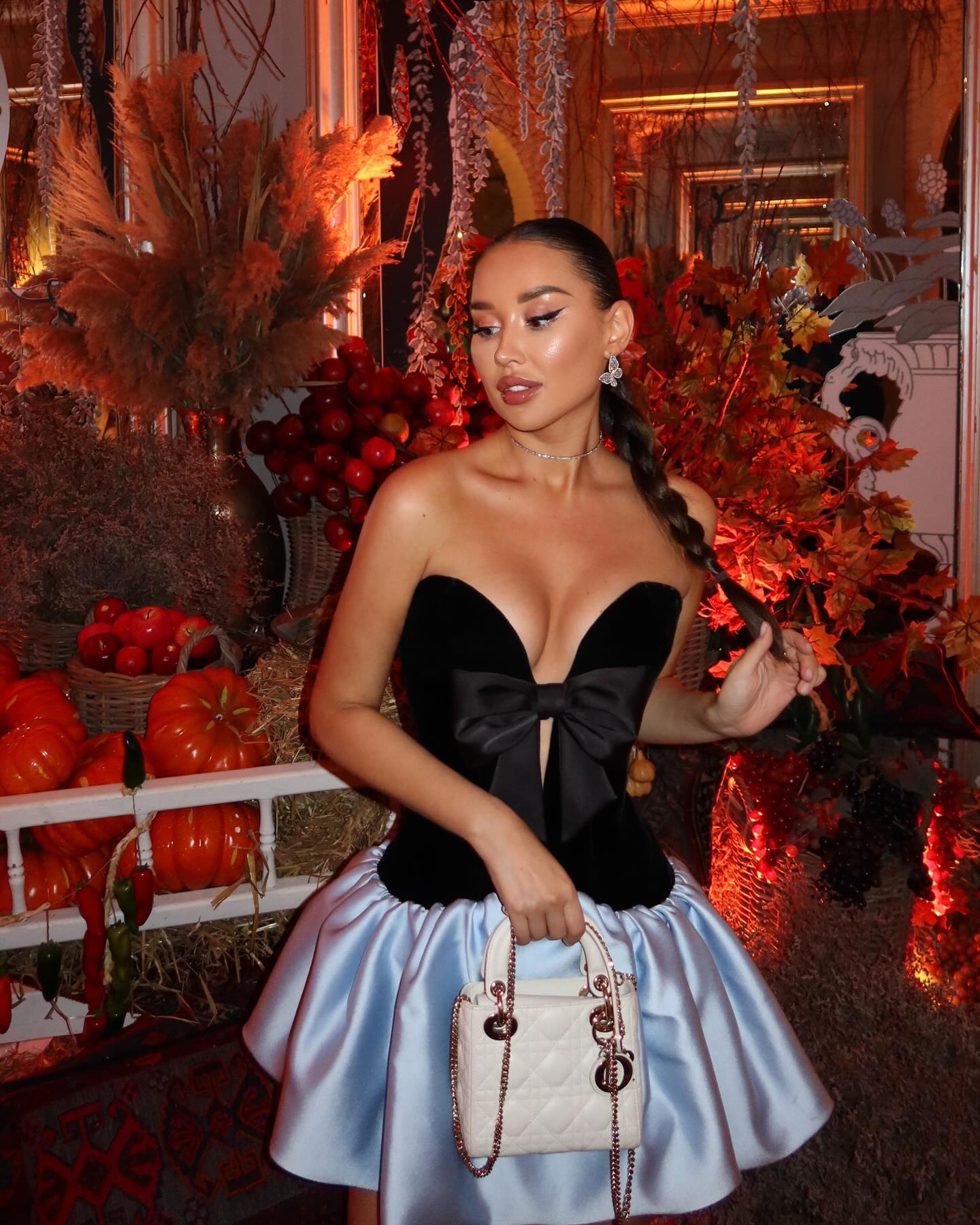 Strapless Bow Detail Puff Dress Black Blue HV2617