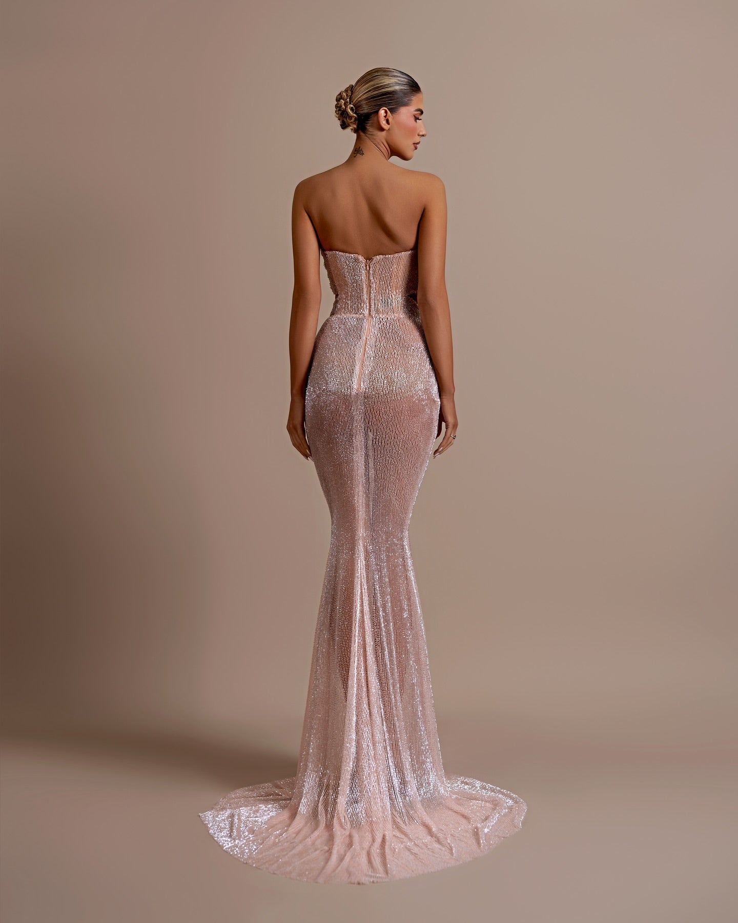Strapless Structured Sequin Maxi Dress Nude HV1999