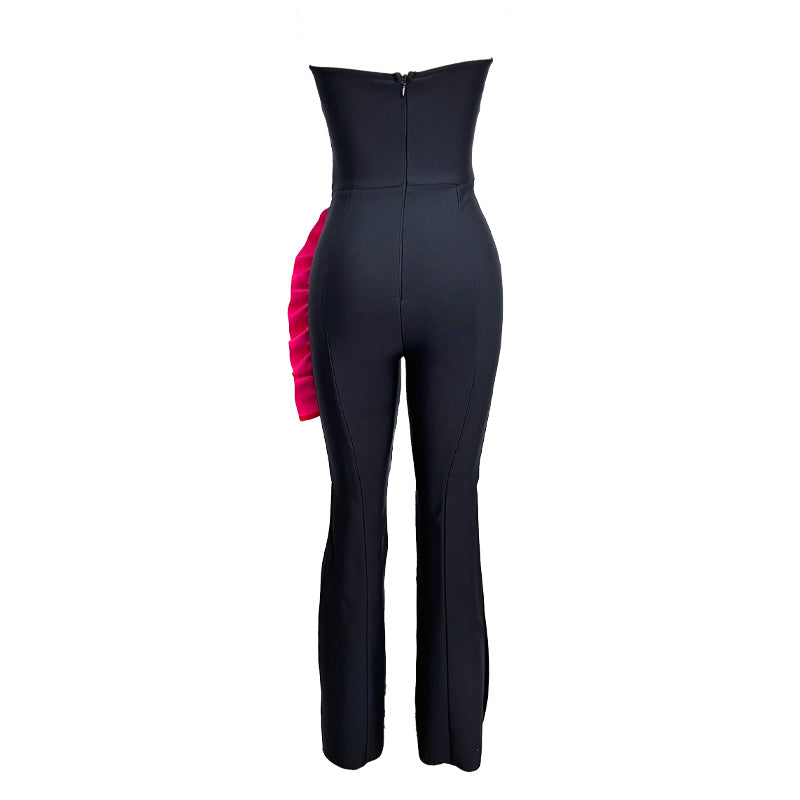 Strapless Ruffle Jumpsuit Black HV1604