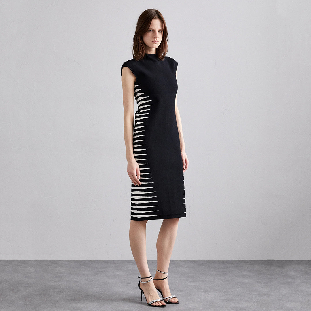 Contrast Midi Dress Black White
