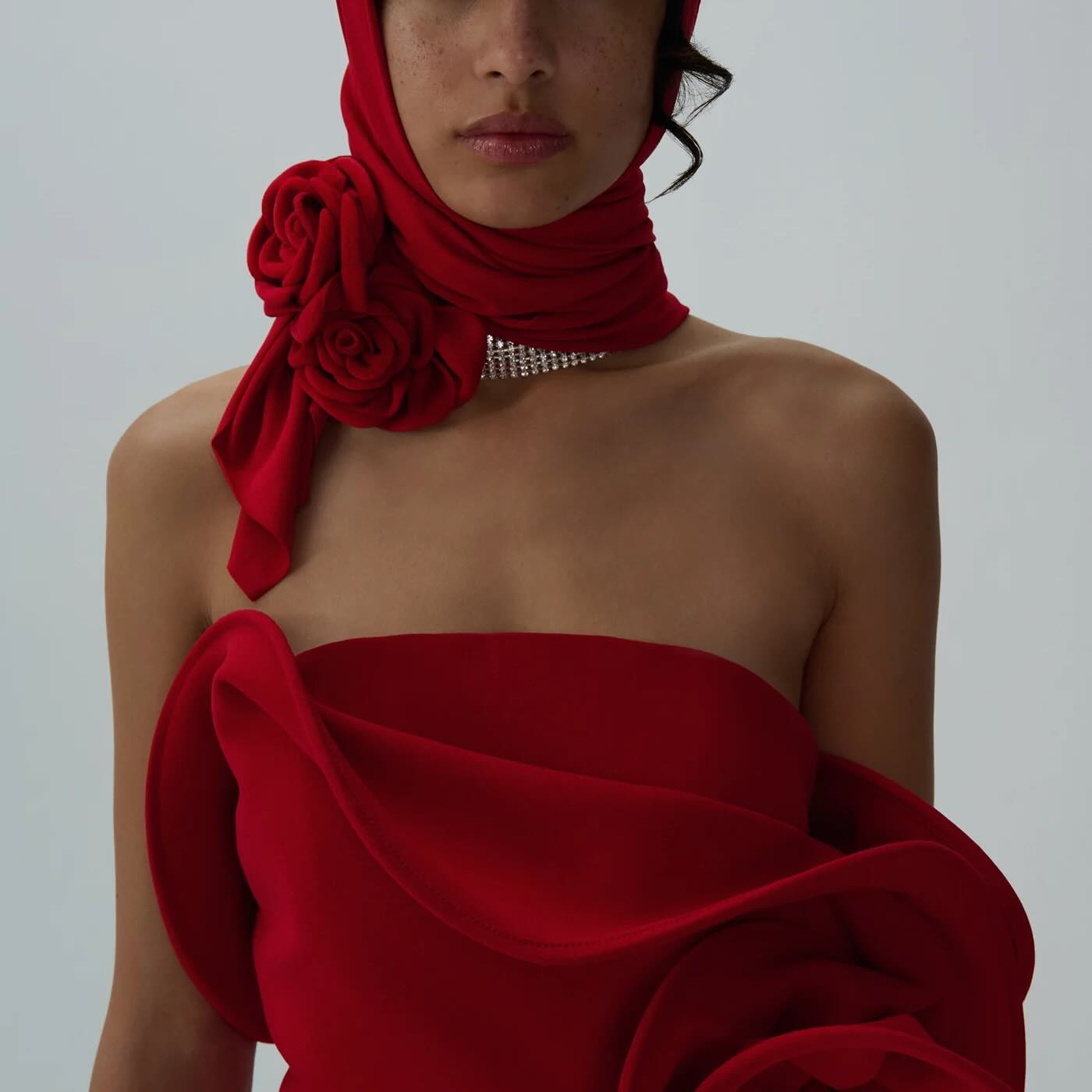Strapless Flower Dress Red HV1896