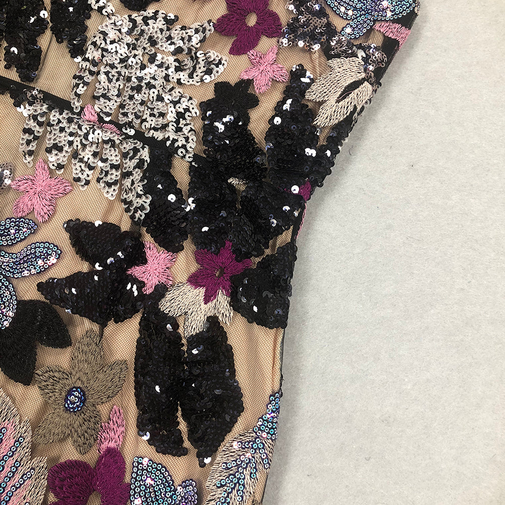 Floral Sequin Embroidered Maxi Dress HV1699