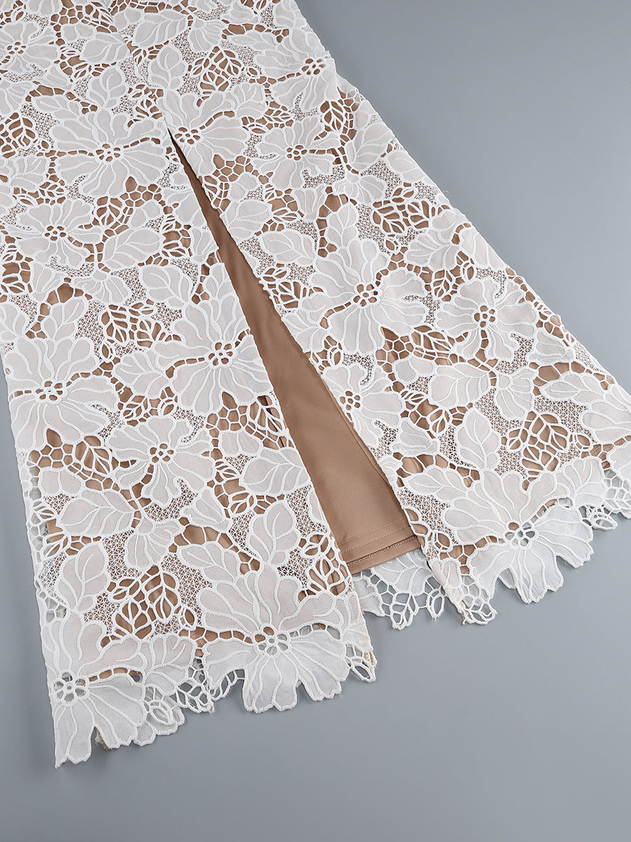 Floral Lace Corset Maxi Dress White