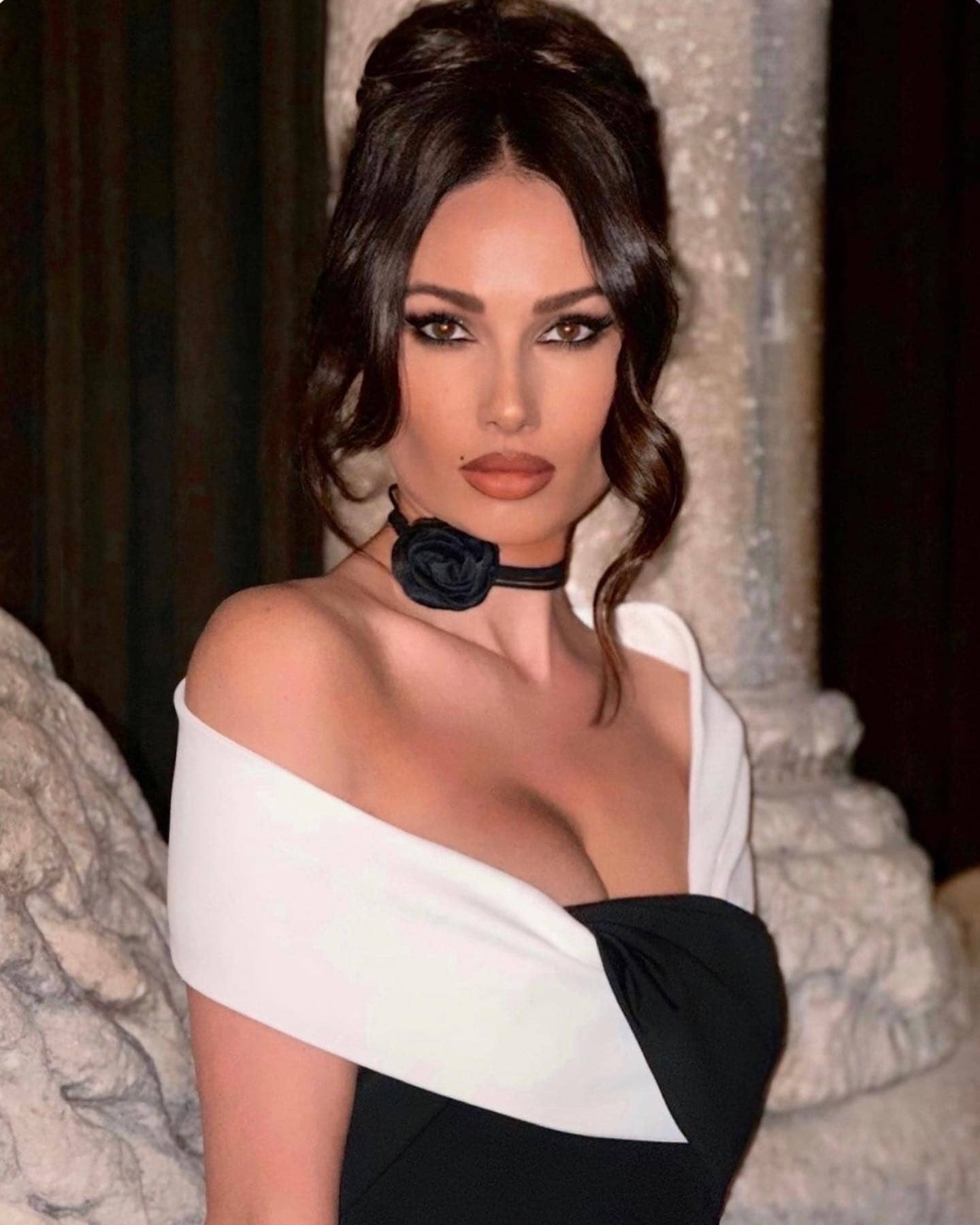 One Shoulder Draped Maxi Dress Black White HV9811