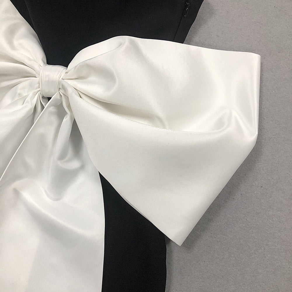 Strapless Bustier Bow Detail Maxi Dress Black White HV10110