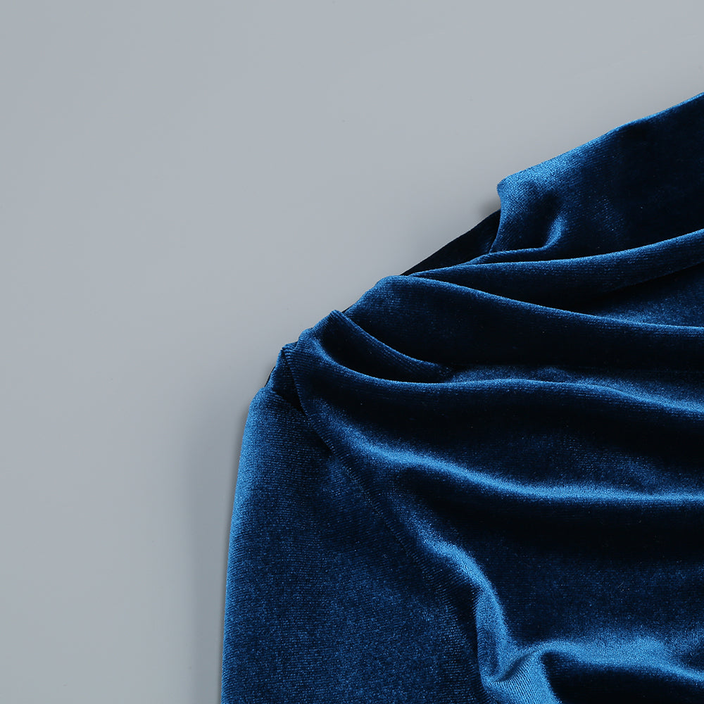 Feather Long Sleeve Velvet Dress Blue