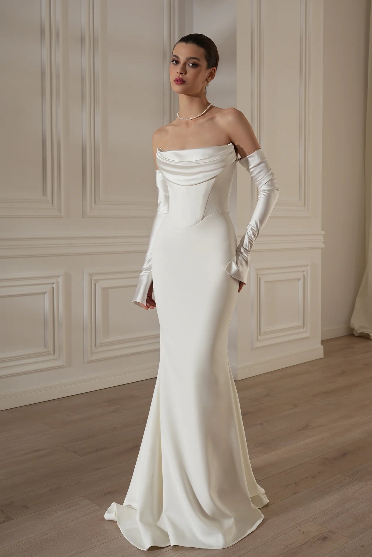 Long Sleeve Strapless Draped Maxi Dress HV2127
