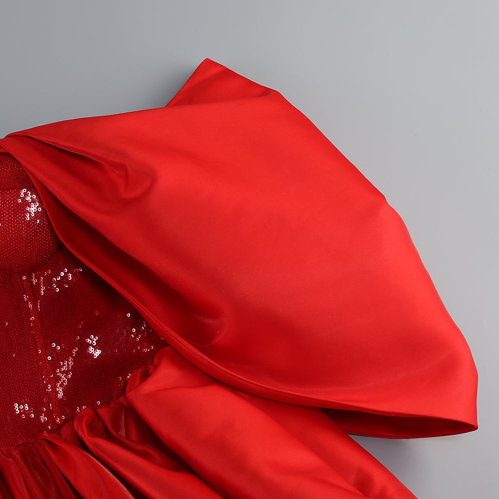 Bardot Sequin Bustier Puff Dress Red