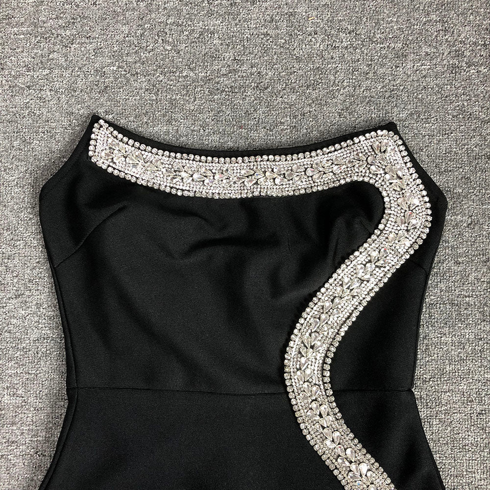 Strapless Design Crystal Detail Maxi Dress Black