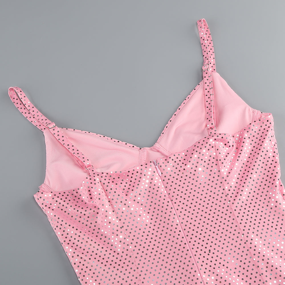 Silver Polka Dot Bustier Maxi Dress Pink HV1746
