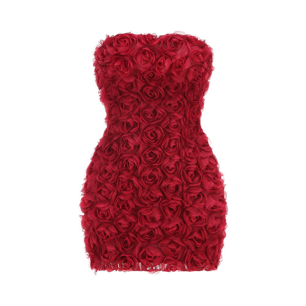 Strapless Floral Dress Red HV1867