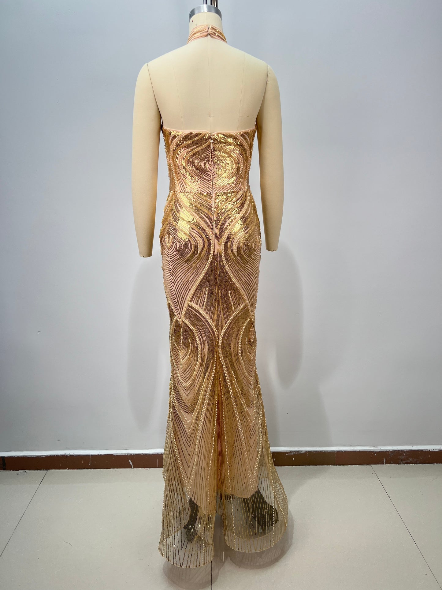 Halter Sequined Maxi Dress Gold HV2858
