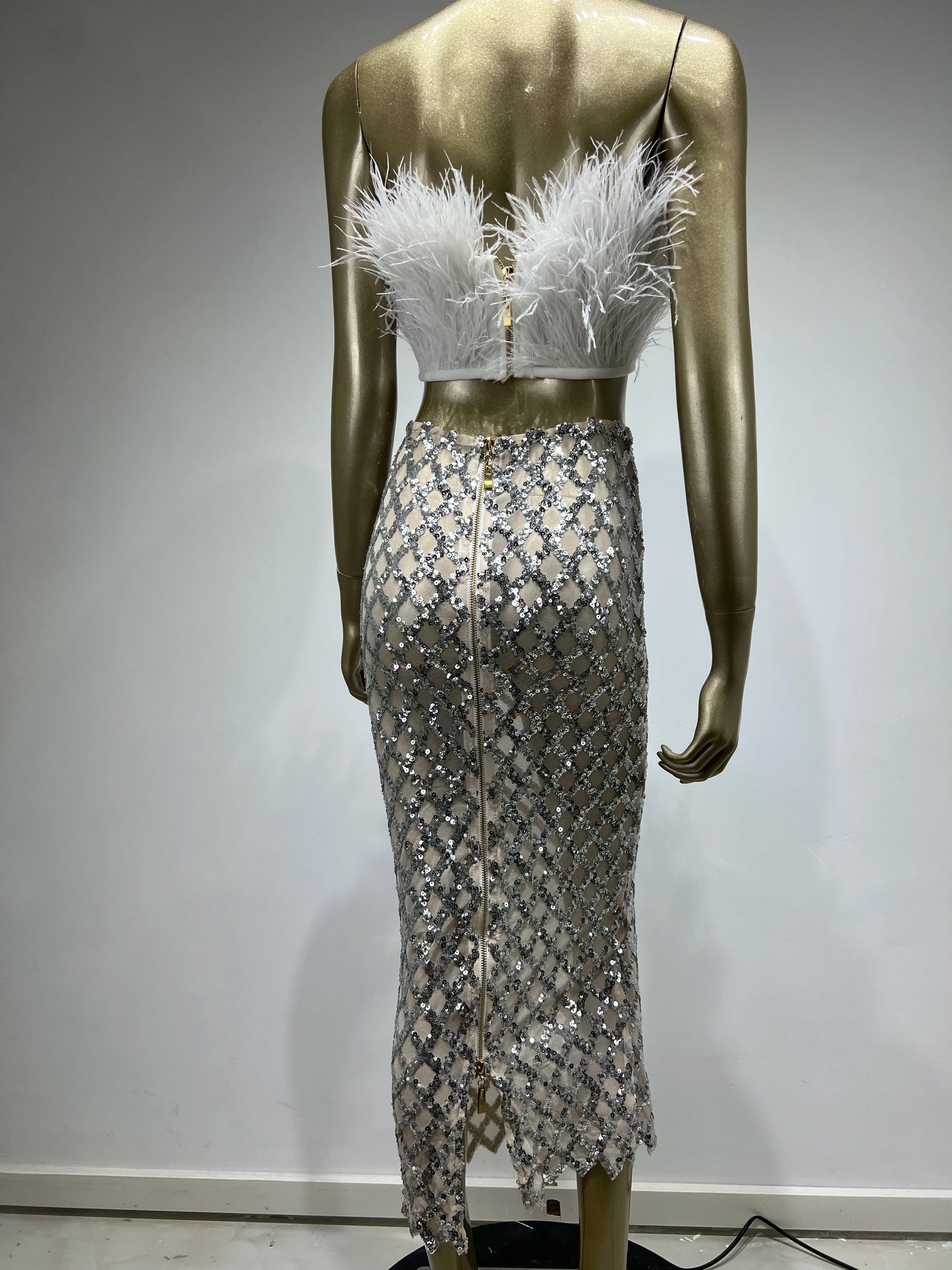 Strapless Feather Maxi Two Piece Dress HV8893