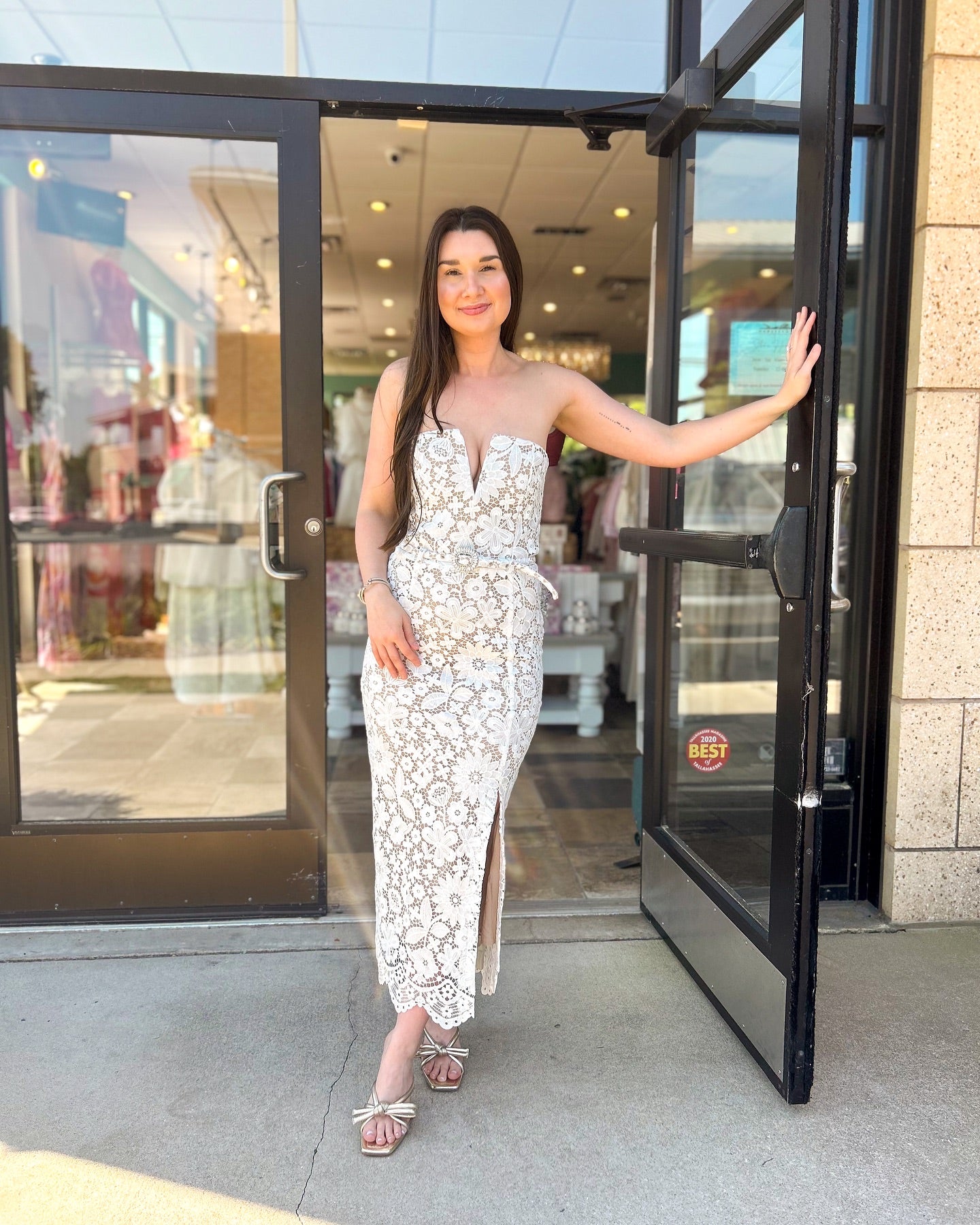Strapless Floral Crochet Midi Dress White HV1778