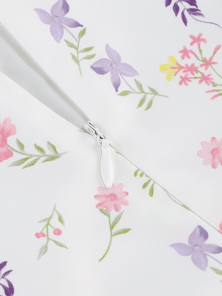 Floral Bardot A Line Dress White HV1257