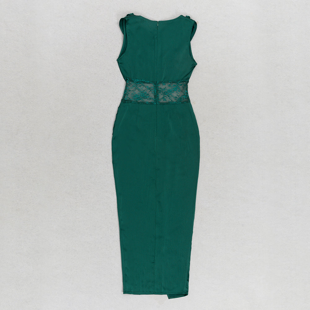 Lace Insert Draped Maxi Dress HV9553