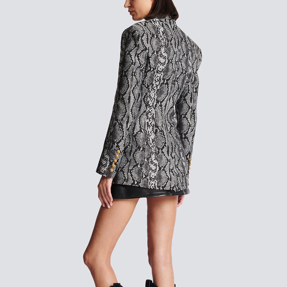 Long Sleeve Snake Print Blazer Grey