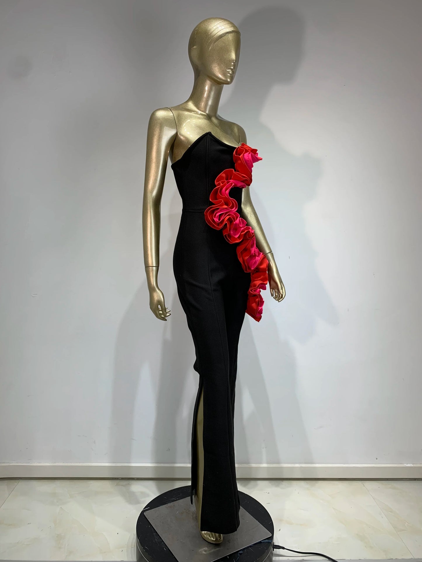 Strapless Ruffle Jumpsuit Black HV1604
