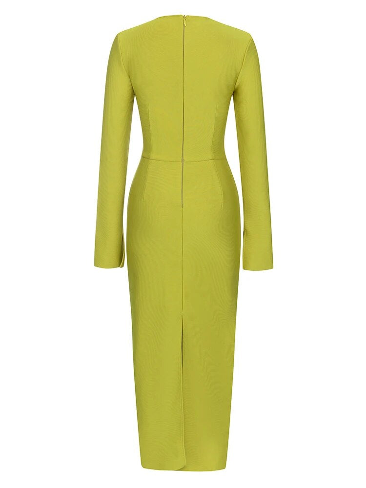 Long Sleeve Bustier Ribbed Midi Dress Green