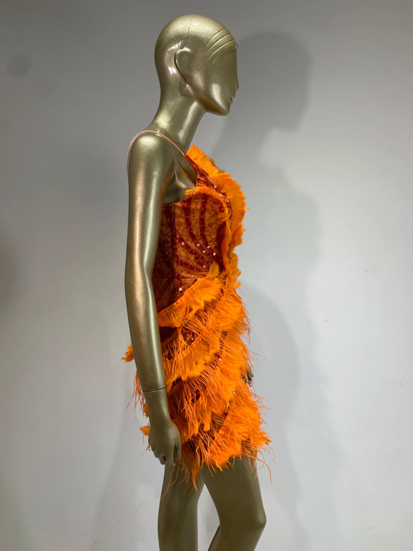 Feather Sequin Dress Orange HV1377