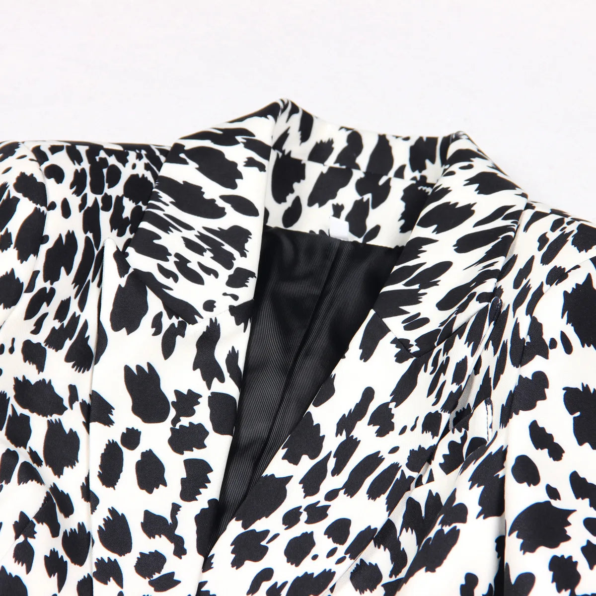 Long Sleeve Animal Print Blazer Black White