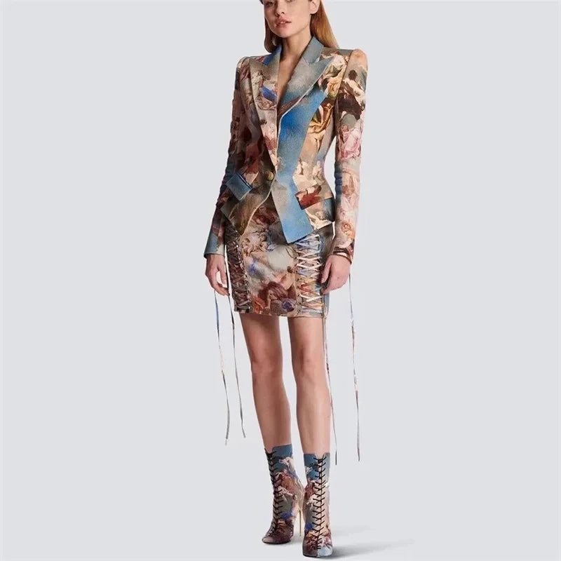Long Sleeve Printed Lace Up Suit