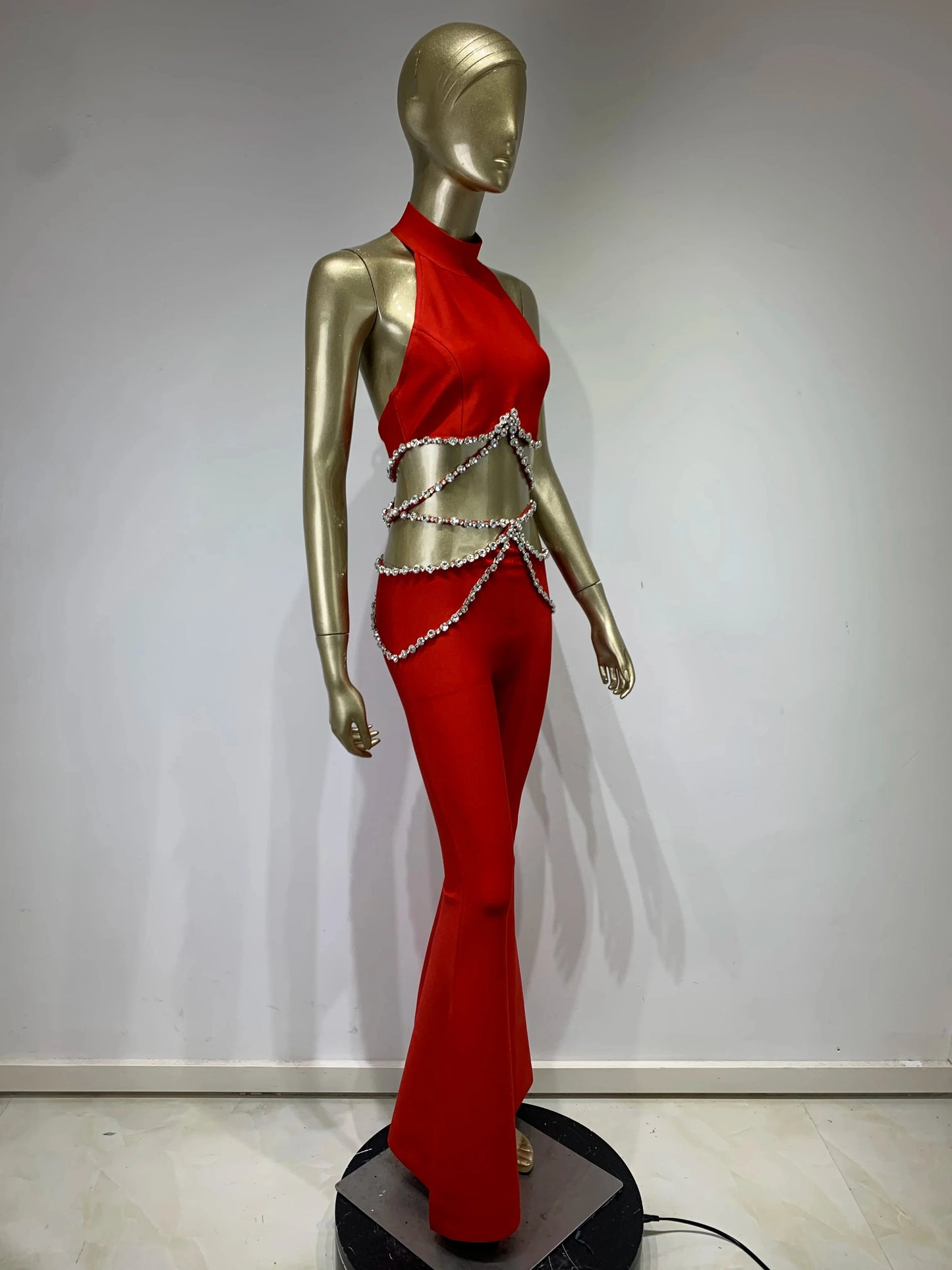 Halter Crystal Two Piece Jumpsuit HV9904