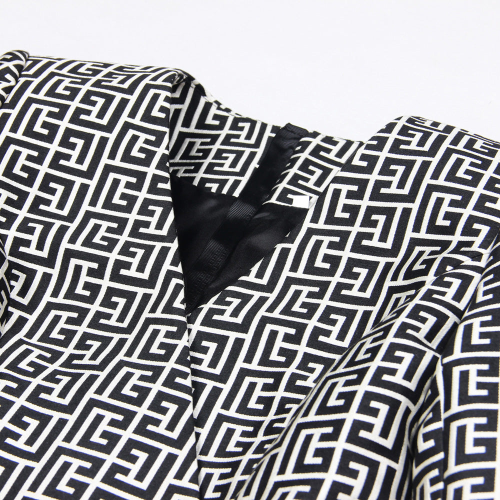 Long Sleeve Button Blazer Dress Black White