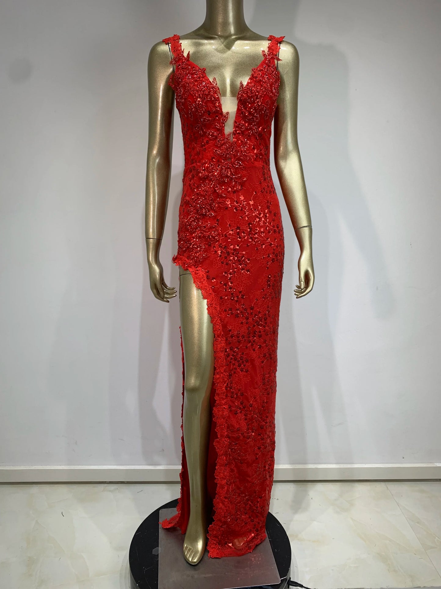 Sequin Crochet Maxi Dress Red HV1129