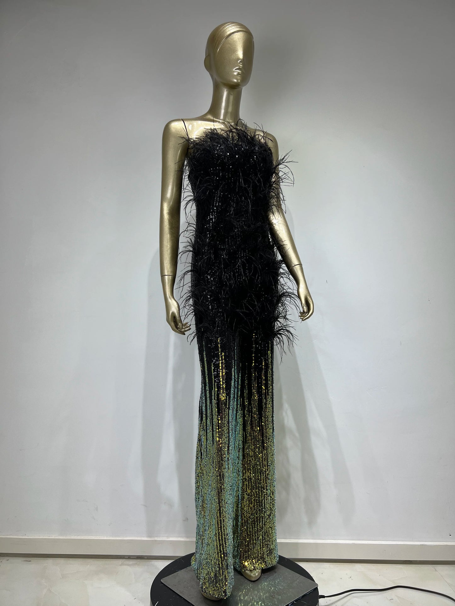 Strapless Feather Sequin Jumpsuit
