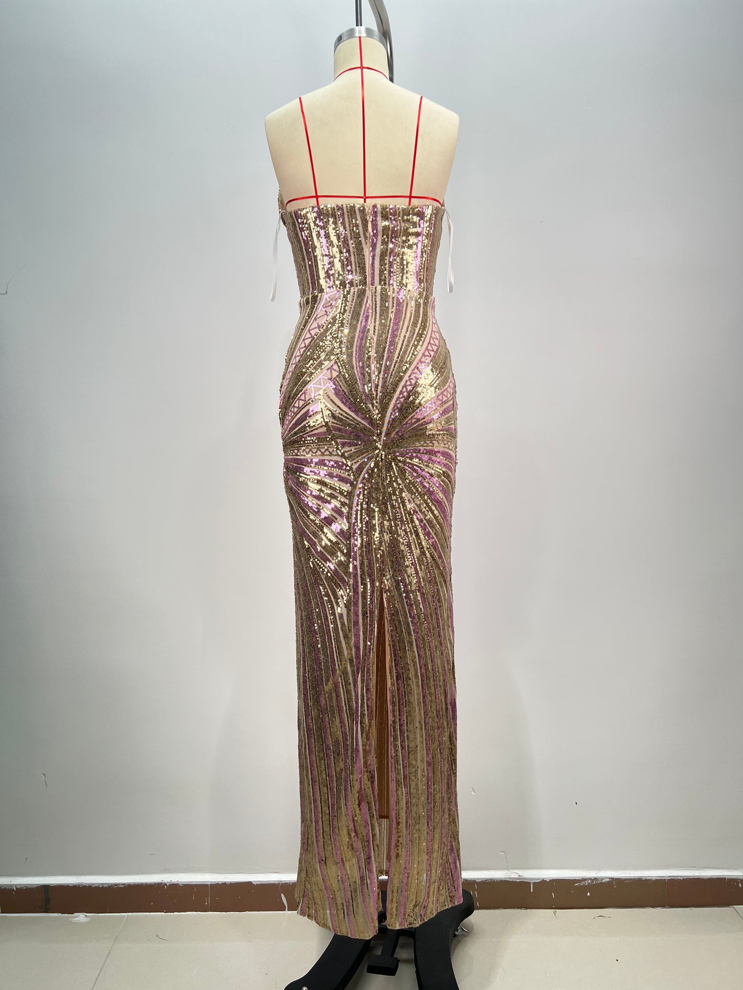 Strapless Sequin Maxi Dress Silver Gold HV1783