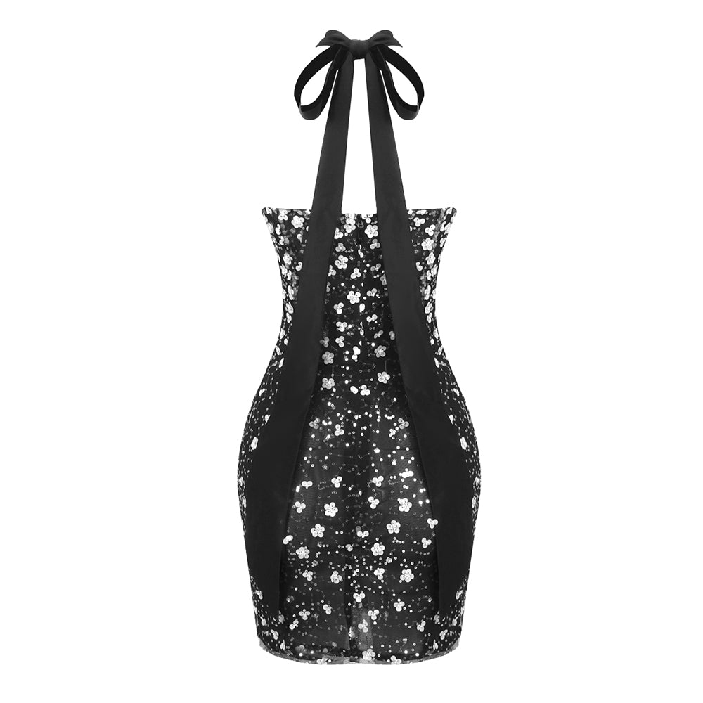 Halter Sequin Dress Black HV1869