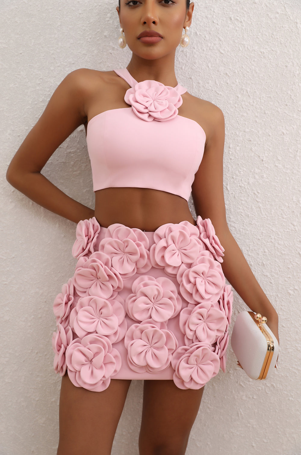 Halter Floral Detail Two Piece Dress HV1362