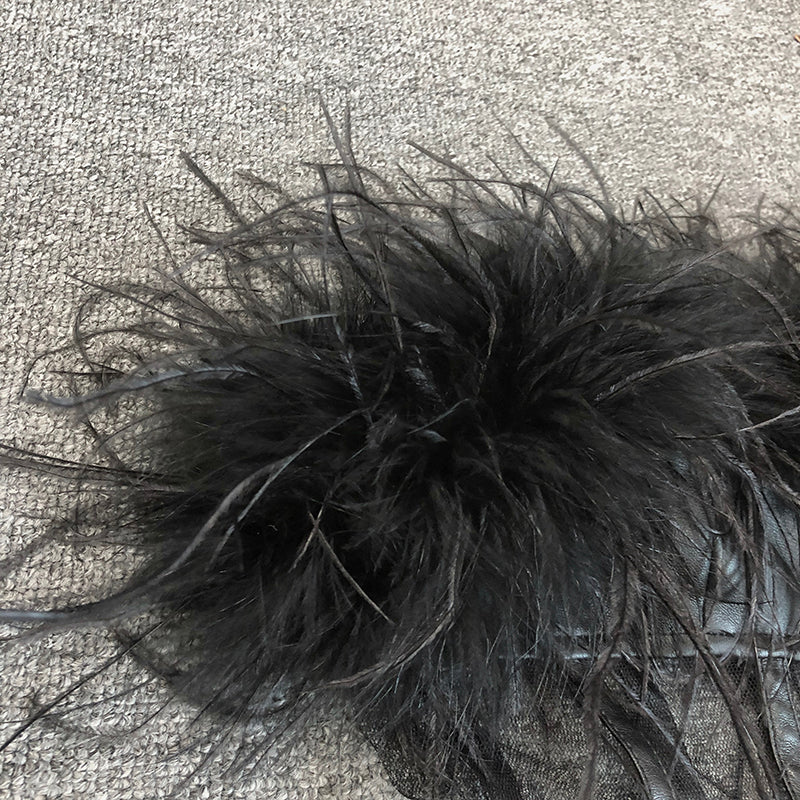 Strapless Feather Sequin Jumpsuit Black HV1549