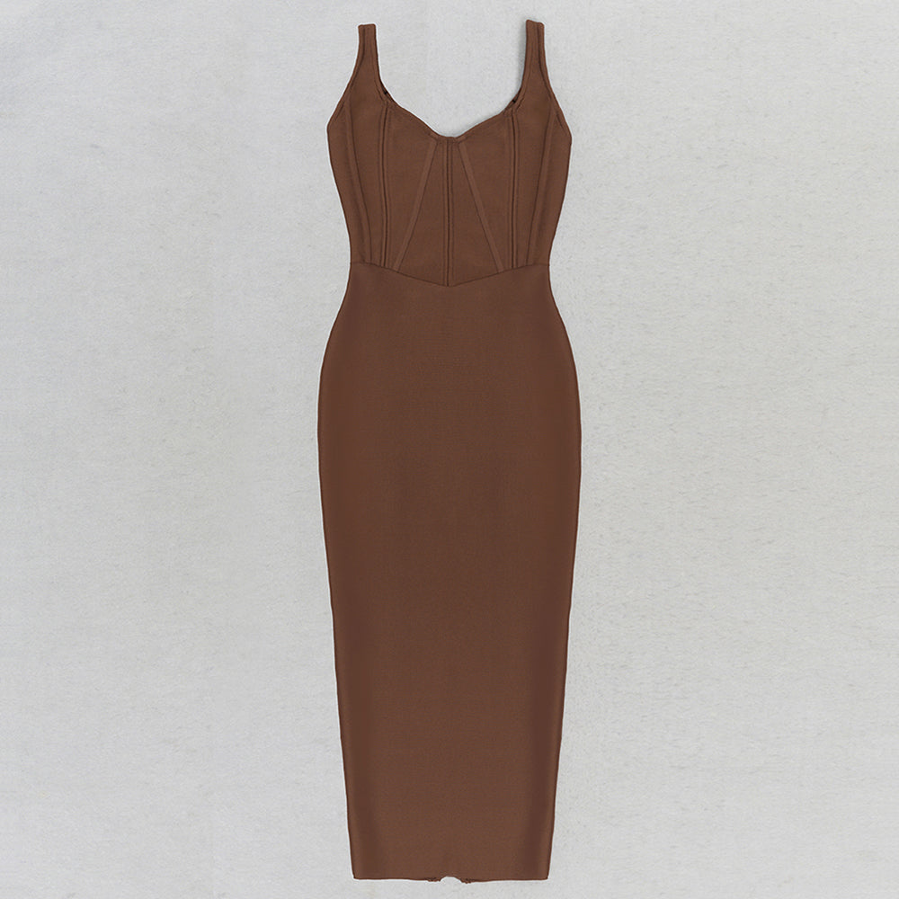 Structured Midi Dress Brown HV9604