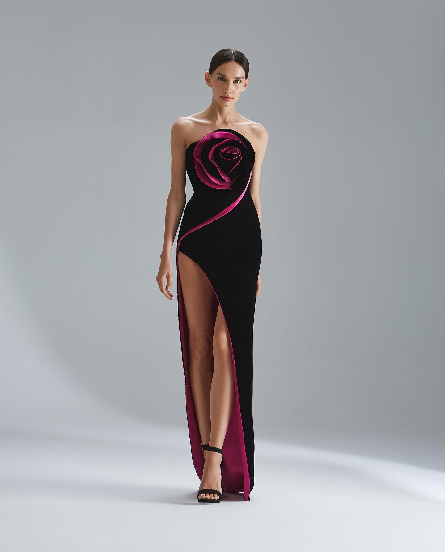 Strapless Flower Detail Maxi Velvet Dress HV1406