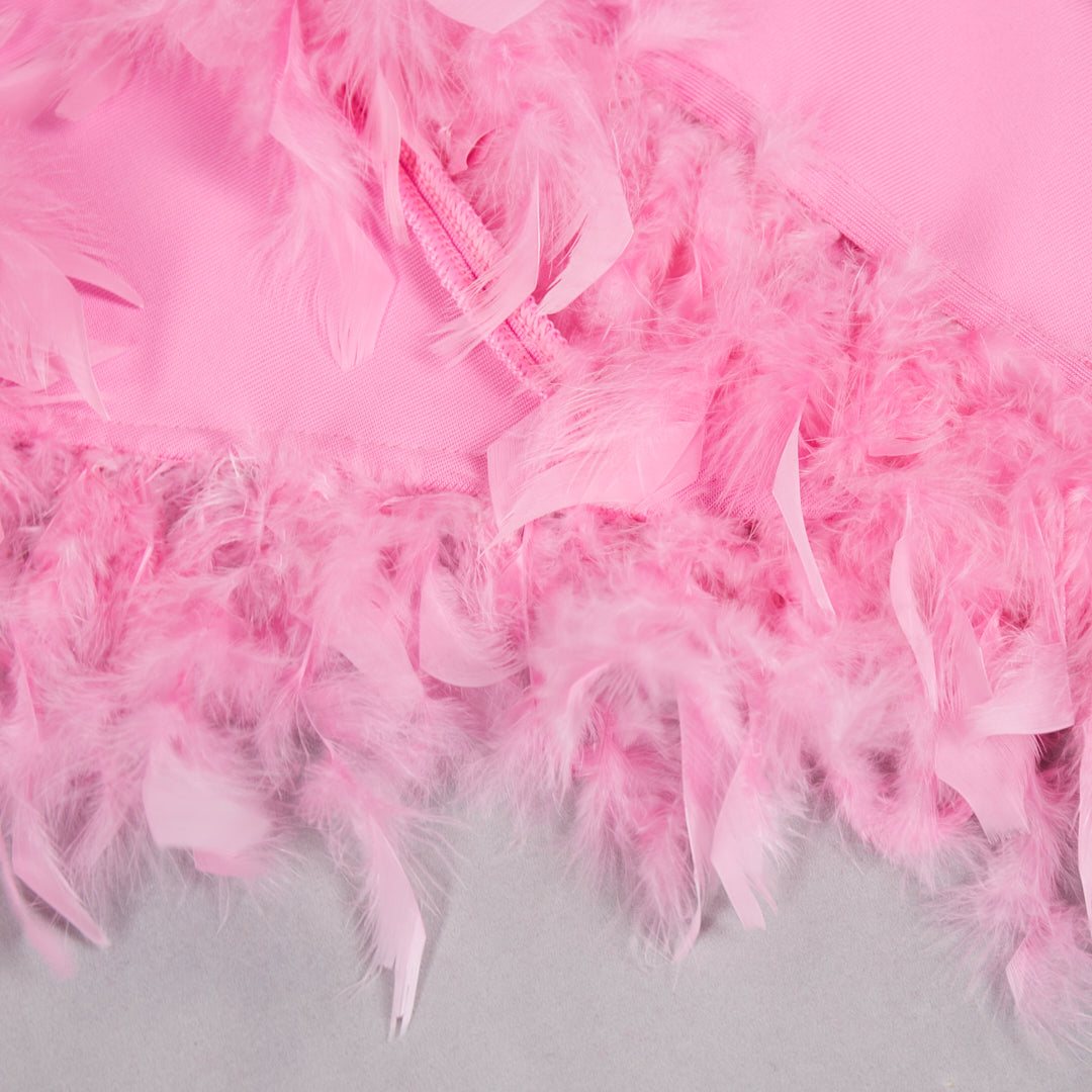 One Shoulder Feather Midi Dress Pink HV1563