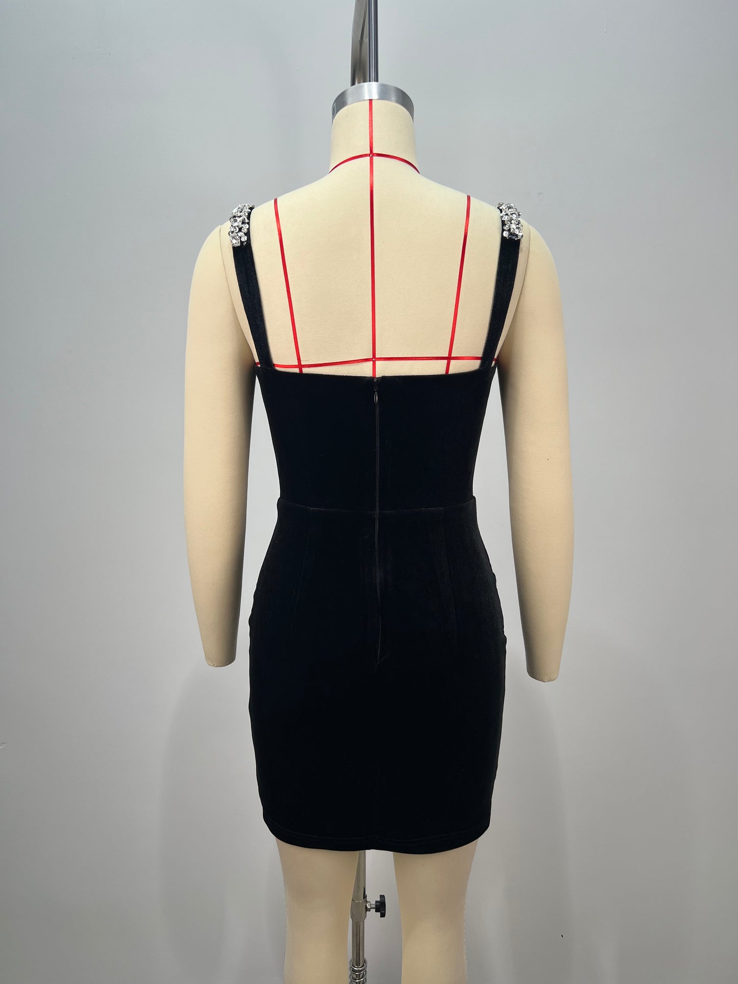 Crystal Embellished Velvet Dress Black HV2193