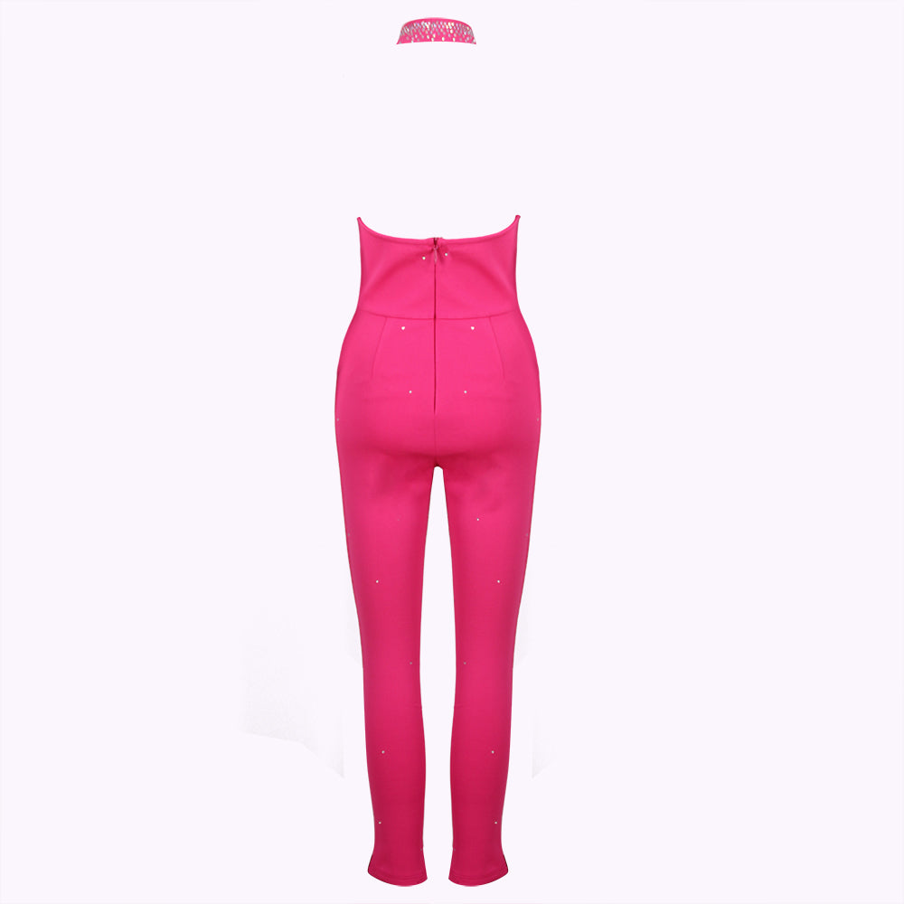 Halter Rhinestone Lace Up Jumpsuit HV9286