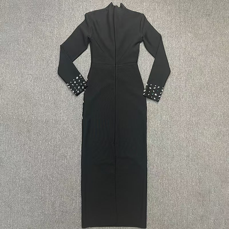 Long Sleeve Crystal Trim Maxi Dress White HV2582