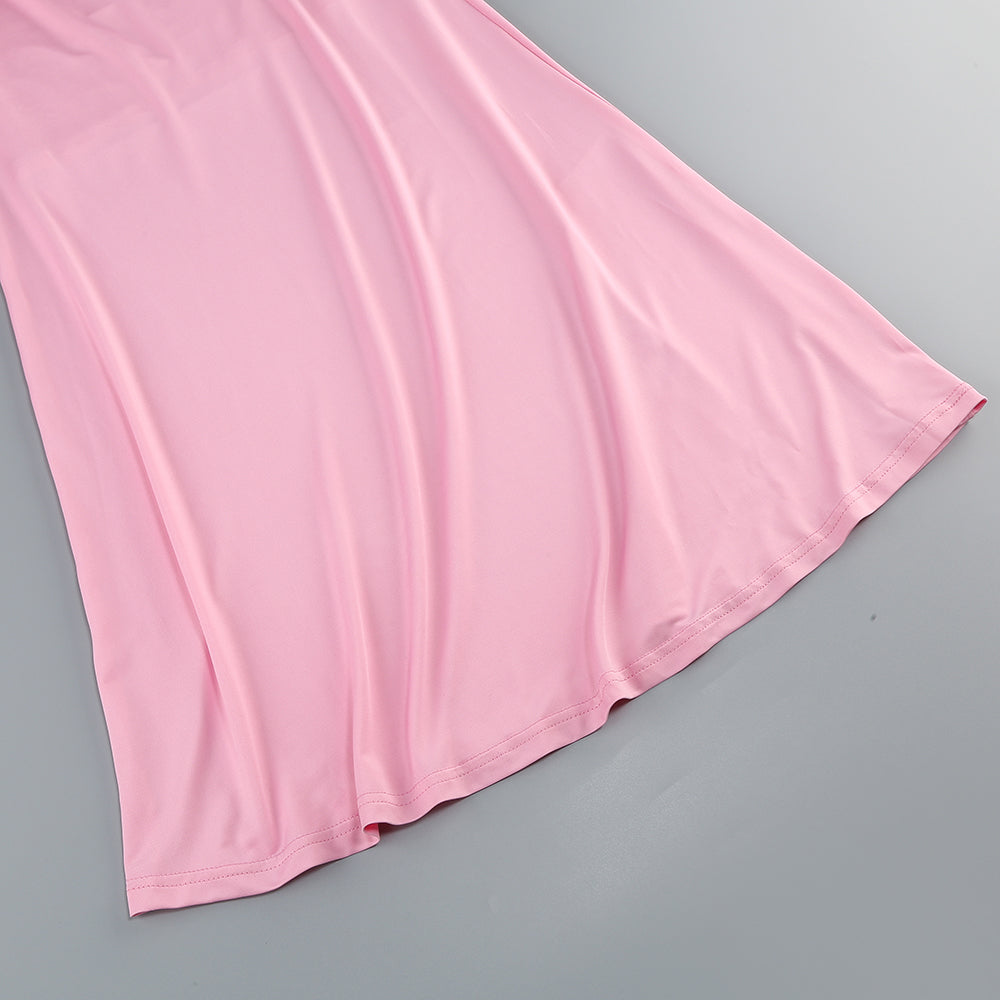 One Shoulder Backless Maxi Dress Pink