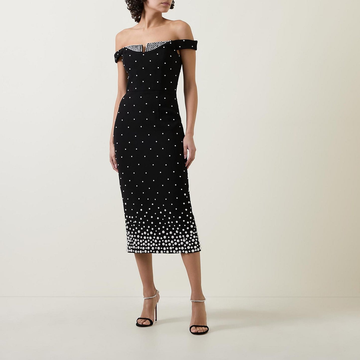 Pearl Bardot Midi Dress Black HV1770