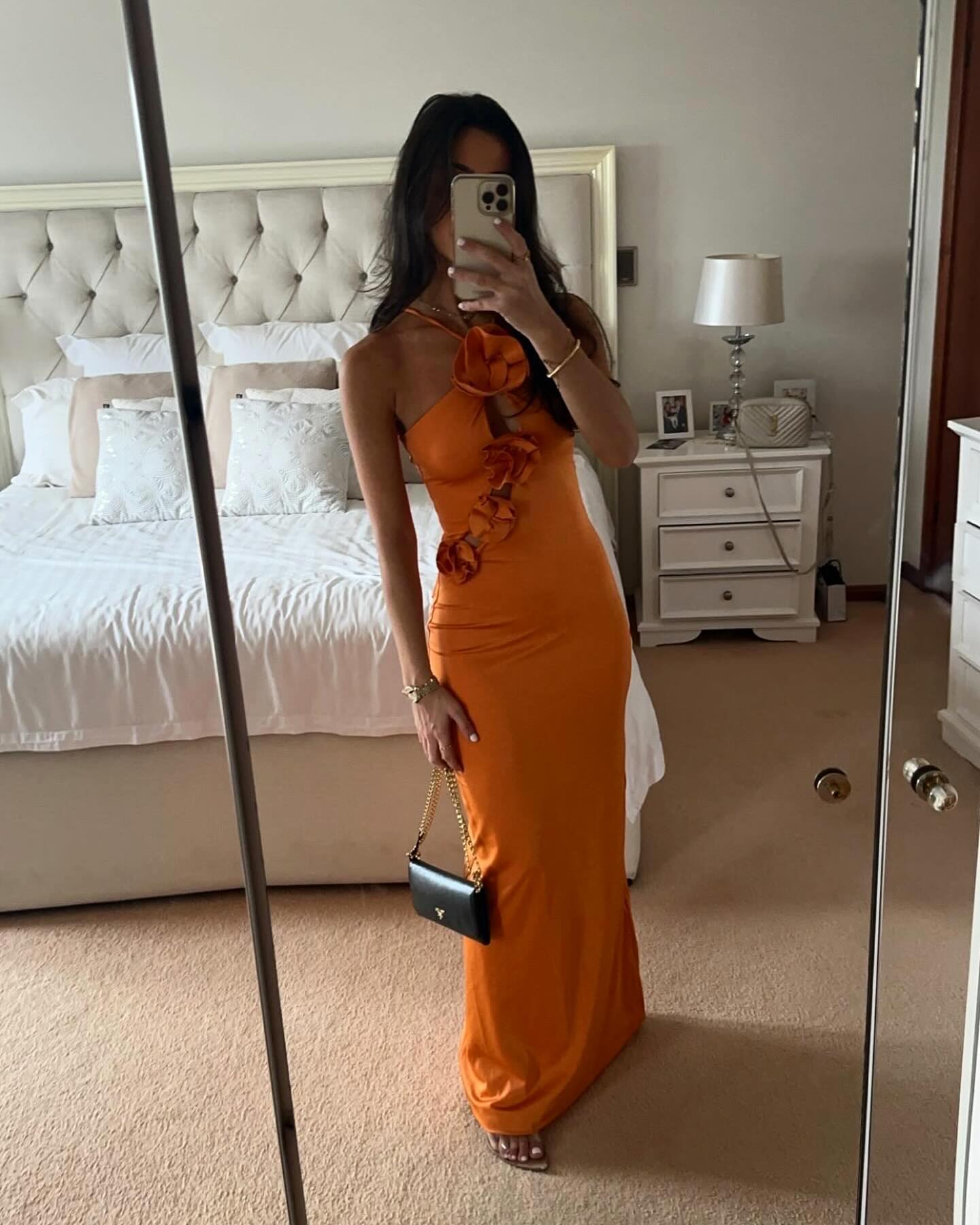 Halter Floral Maxi Dress Orange HV1582