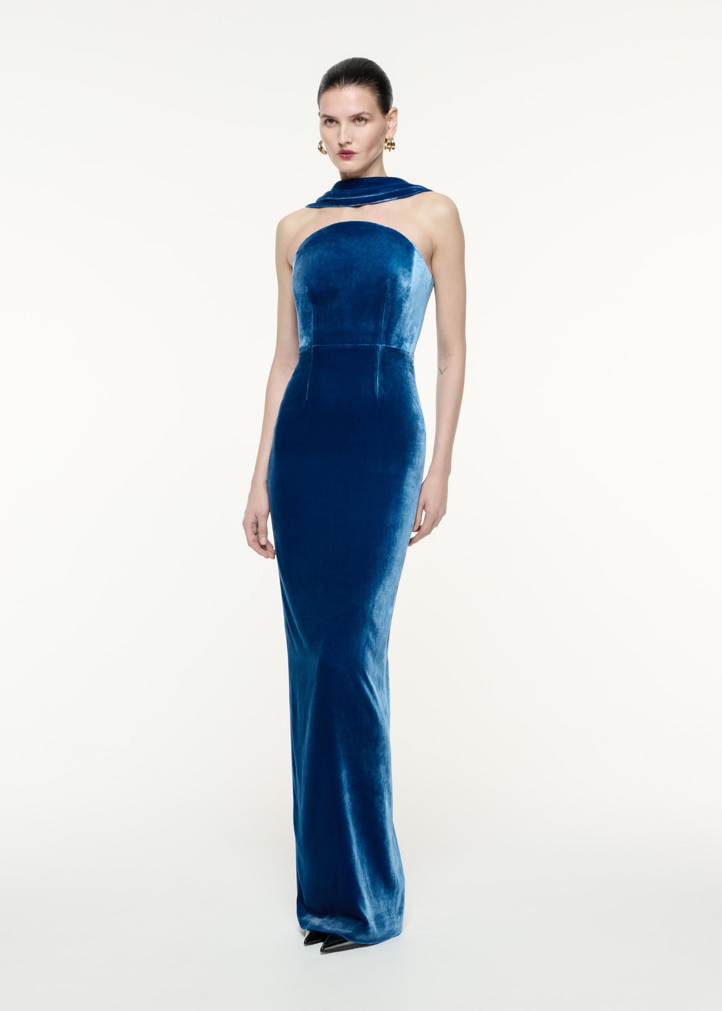 Halter Maxi Velvet Dress Blue HV2031
