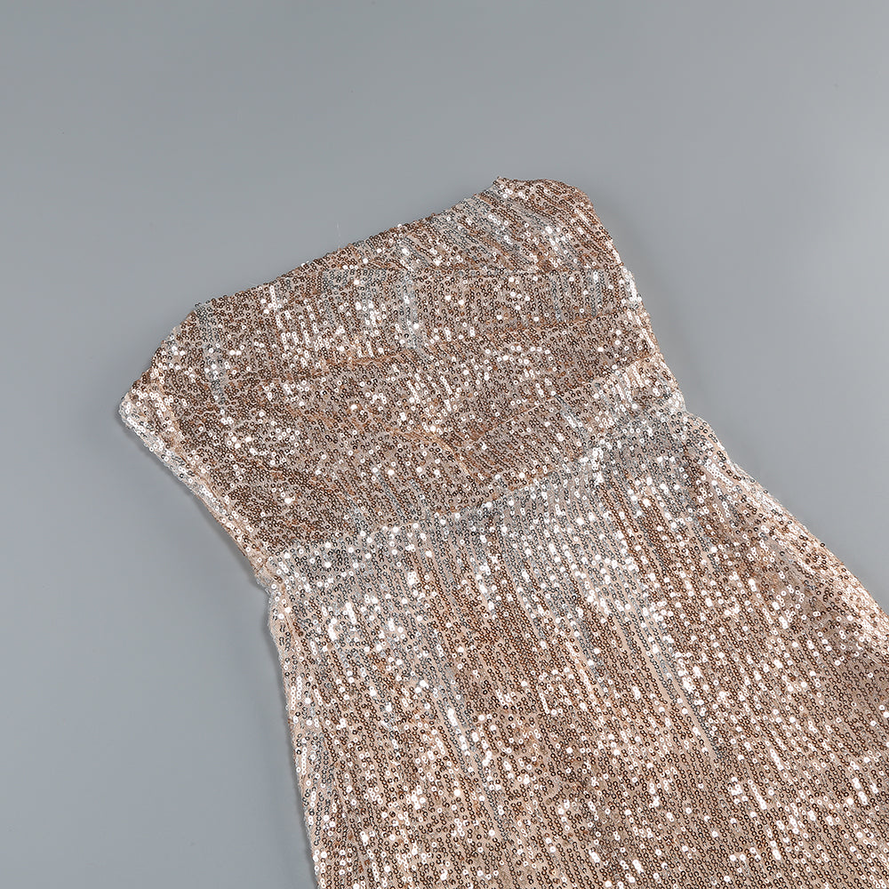 Strapless Sequin Maxi Dress Gold Silver