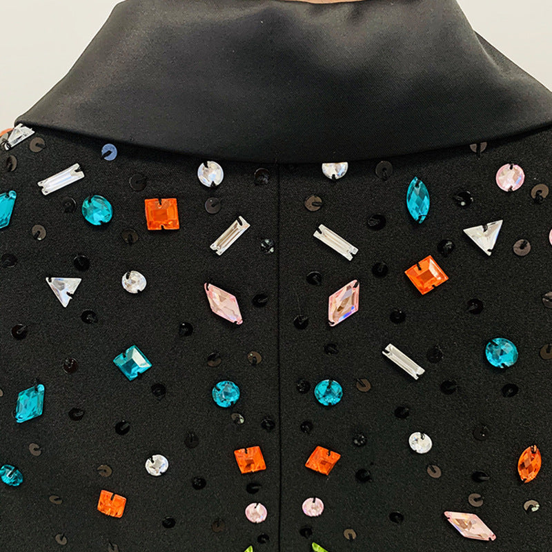 Long Sleeve Crystal Sequin Suit Black