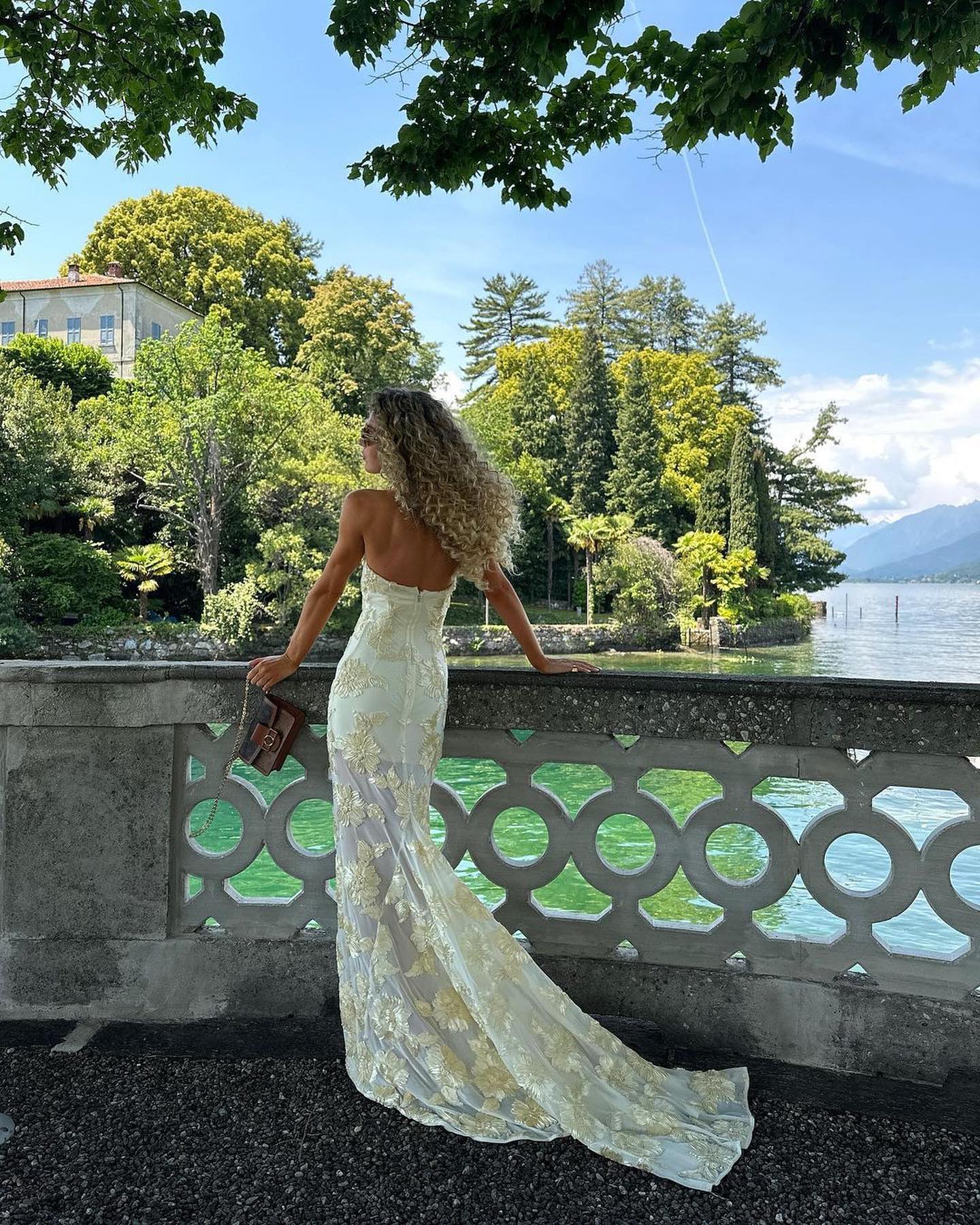 Strapless Floral Tail Maxi Dress Ivory HV1408