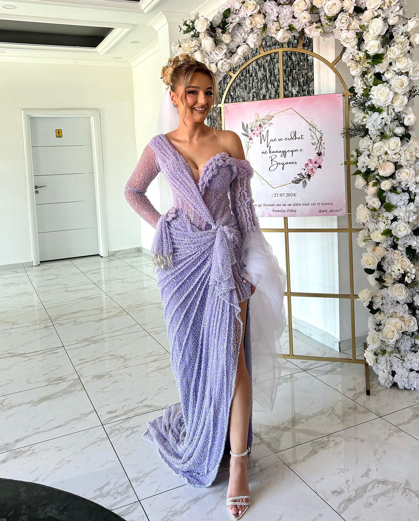 Long Sleeve Floral Sequin Maxi Dress Lavender HV1797